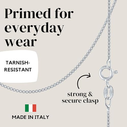 KISPER 925 Sterling Silver Box Chain Necklace for Women, 1mm Diamond Cut | Made in Italy, 14-30 inches, anti-tarnish, hypoallergenic, nickel-free, waterproof, spring ring clasp
