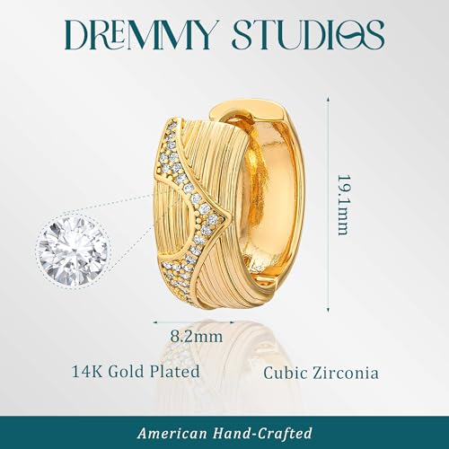 DREMMY STUDIOS Gold Dainty Huggie Hoop Earrings 18K Gold Plated Exquisite Open Tassel Dangle Charm Drop Sleeper Geometric Cross Coin Star Heart White CZ Simple Hypoallergenic Earrings for Women - color: Wide CZ Hoops