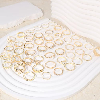 CHICUTIE Gold Knuckle Rings Set For Women Stackable Joint Finger Midi Rings Dainty Cubic Crystal Zirconia Simple Hollow Twist Cute Rings Pack Jewelry Gift - style: 46pcs Gold