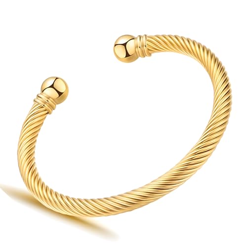 OSIRIDEH2 Stainless Steel Twisted Cable Wire Bracelets Adjustable Open Cuff Bangle Bracelet Vintage Jewelry Gift for Women - color: gold cable bracelet