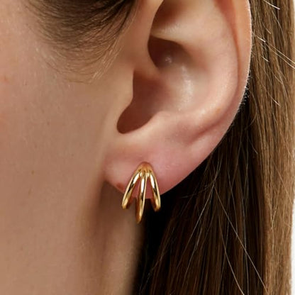 Me&Hz Gold Huggie Earrings Small Huggie Hoop Earrings for Women 14K Gold Plated Hypoallergenic Cubic Zirconia Huggies Mini Silver Hoop Earring for Women - color: Triple Hoops,Gold
