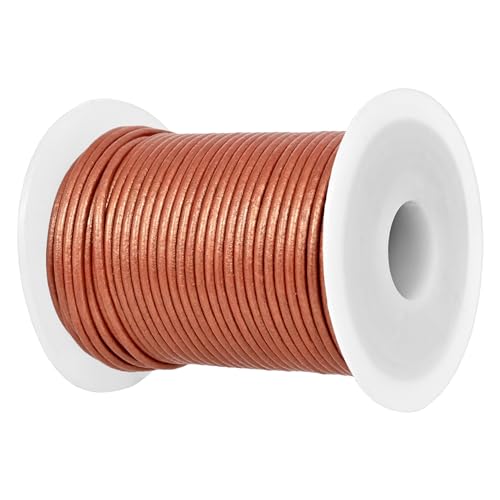 GENIQUE Real/Genuine Round Leather String Cord for Necklace, Bracelets, Jewellery, Braiding (1.5mm, Copper) - color: Copper, size: 1.5mm