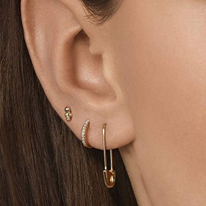 Silver Hoop Earrings for Women, 3 Pairs Small Sterling Silver Huggie Earrings | Tiny Cubic Zirconia Cartilage Cuff Earrings Hoop Piercing Jewellery for Men Teens (8mm/10mm/12mm) - color: 3 Pairs(8mm*3)-Gold