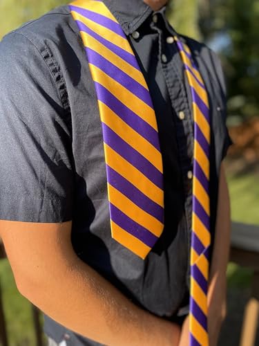 tiemart Men's Striped Tie Standard Length - color: Dark Purple and Golden Yellow