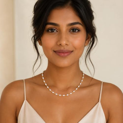 Pearl Necklaces for Women Trendy, Dainty Beaded Choker Necklace, 14K Gold Plated Station Chain, Simple Layering Wedding Prom Jewelry Gift - color: Gold Pearl Beaded Station