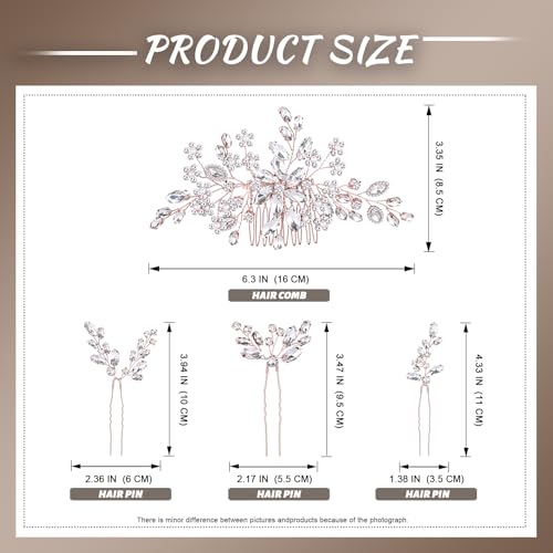 Bridal Hair Accessories Set: Rose Gold Wedding Headpiece, Hair Piece for Brides - color: Rose Gold
