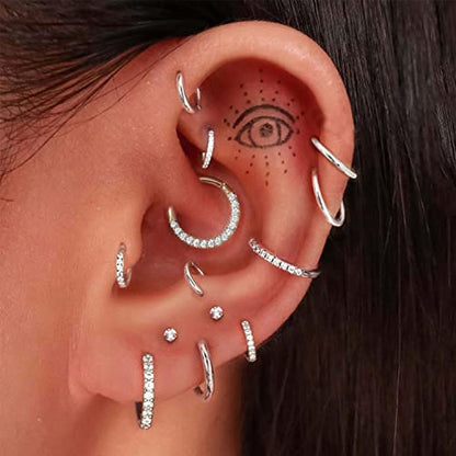 Jstyle 6Pcs 16G 18G Septum Rings Surgical Steel Nose Rings Hoop for Women Opal CZ Daith Cartilage Hoop Earring Clicker Septum Jewelry Hinged Hoop Nose Ring Lip Helix Rook Tragus Piercing Jewelry - color: Silver