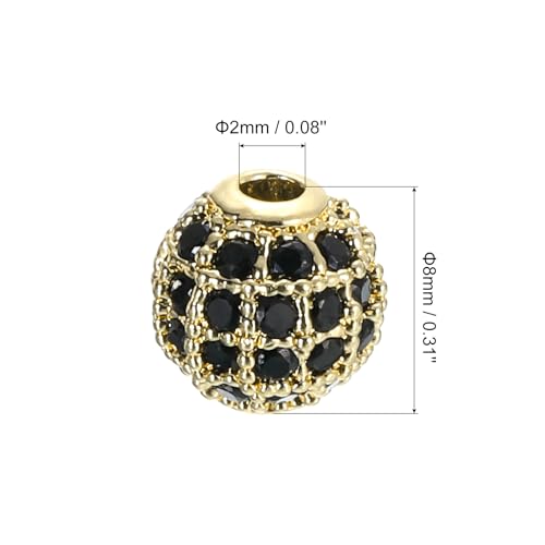 Uxcell Round Charm Spacer Beads, 8Pcs 8mm - Brass Rhinestone, Zircon for DIY Bracelets Earrings (Black - Gold) - color: Gold, size: 8mm