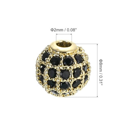 Uxcell Round Charm Spacer Beads, 8Pcs 8mm - Brass Rhinestone, Zircon for DIY Bracelets Earrings (Black - Gold) - color: Gold, size: 8mm