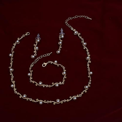 Bridal Pearl Choker Necklace Earrings Bracelet Wedding Crystal Jewelry Set for Women Brides Bridesmaid Prom - color: Champagne-Gold Plated
