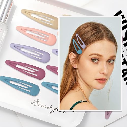 24 PCS 2.36 In Metal Snap Hair Barrettes For Women Water Drop Shape Hair Clips For Thick Thin Fine Hair,Matte Pink Blue Purple Rose Red - color: Matte Pink Blue Purple Rose Red