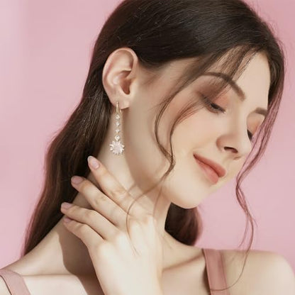 Sonateomber Gold Silver Small Hoop Dangle Earrings for Women, Trendy Dainty Rhinestone CZ Dangling Prom Wedding Leaf Flower Snowflake Butterfly Starfish Fashion Jewelry Gift - color: CZ White