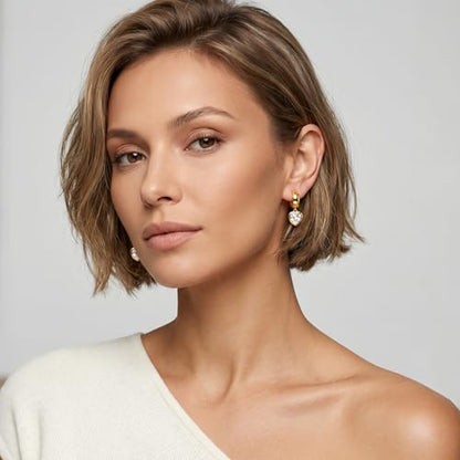 Gold Dangle Earrings for Women 14K Gold Plated Chunky Huggie Hoops Drop Earring Trendy Cubic Zirconia Diamond Crystal Round Teardrop Heart Charm Hypoallergenic Statement Jewelry Gifts - color: gold-heart CZ