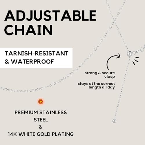 KISPER Adjustable Gold Chain Necklace for Women 1mm Cable Snake Box Slider | 24K plated stainless steel, 2 finishes, non-tarnish, waterproof, to 24 in, hypoallergenic, nickel-free - color: White Gold
