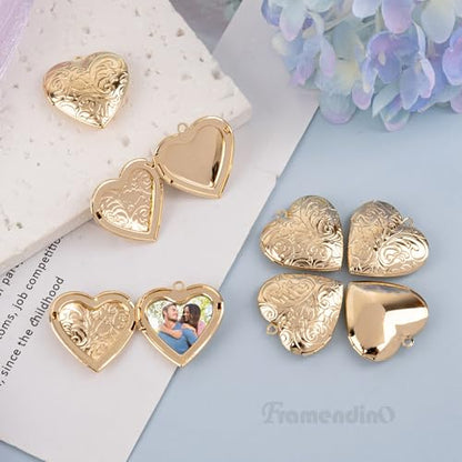 Framendino, Heart Photo Frame Charms DIY Locket Pendants for Jewelry Making - color: Gold, size: 10 Pack