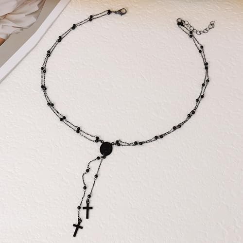 Gothic Necklaces for Women Cross Heart Pendant Layered Necklace Statement Jewelry Dark Romantic Gift for Halloween Parties - color: C3:goth necklace
