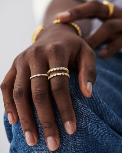 TOBENY Gold Engagement Rings for Women Non Tarnish 14K Gold Plated Stackable Cubic Zirconia Wedding Bands Ring Dainty Promise Love Eternity Stacking Thumb Ring Set Gold Bridal Rings Size 6 7 8 9 10 - color: B-3Pcs Gold Wedding Cubic Zirconia Rings