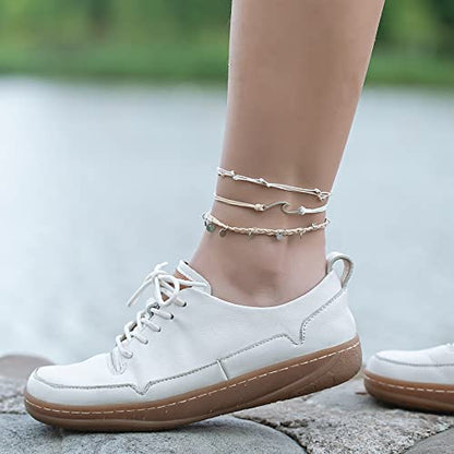 Waterproof String Anklets Cute Beaded Ankle Bracelets Beach Wave Anklet Stainless Steel Coin Boho Ankle Jewelry for Women - color: Wheat