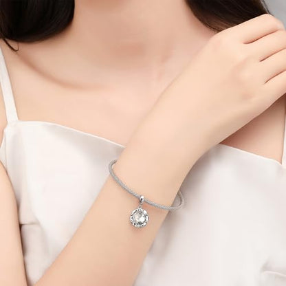 Birthstone Charms for Women Bracelets Birthday Bead Charms fit Pandora Bracelets Mothers Day Gifts for Women - color: 04-April(Diamond)
