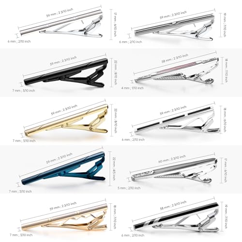 wynameleri Tie Pins for Men Silver Black 3 Pcs 10 PCS Short Tie Clip Set 2.3, 2.4 Inch Business Shirt Necktie Pinch for Men - color: B0310018