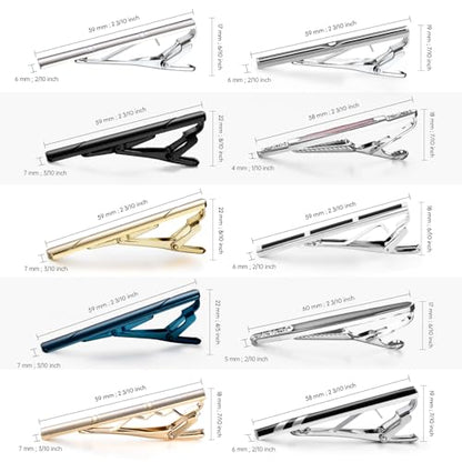 wynameleri Tie Pins for Men Silver Black 3 Pcs 10 PCS Short Tie Clip Set 2.3, 2.4 Inch Business Shirt Necktie Pinch for Men - color: B0310018