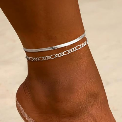 ChicSilver 925 Sterling Silver Ankle Bracelet for Women, Simple Cuban Link/Figaro/Twist Rope Chain Anklets for Beach Party(with Gift Box) - style: 03: Snake Chain-3mm wide