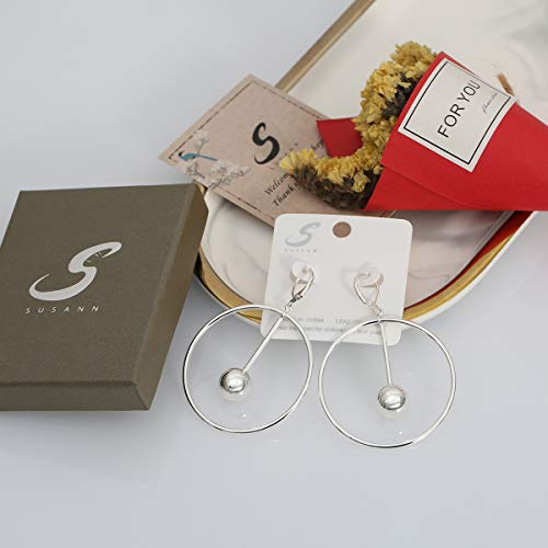 Dangle Hoop Earrings for Women, 14k Gold/Silver Plated High Polished Cute & Aesthetic Earrings for Women - color: Silver-01
