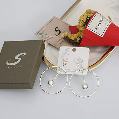 Dangle Hoop Earrings for Women, 14k Gold/Silver Plated High Polished Cute & Aesthetic Earrings for Women - color: Silver-01
