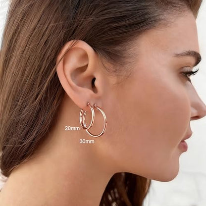 2mm Thin 14K Gold Plated Large S925 Sterling Silver Hoop Earrings for Women Hypoallergenic Big Hoop Non Tarnish Earrings Lightweight 20/30/40/50/60/70mm - color: Rose Gold-30mm