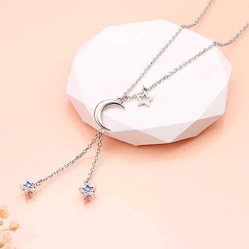 Ladytree 925 Sterling Silver Jewelry Crescent Moon and Star Pendant Necklace - style: Three Stars 3