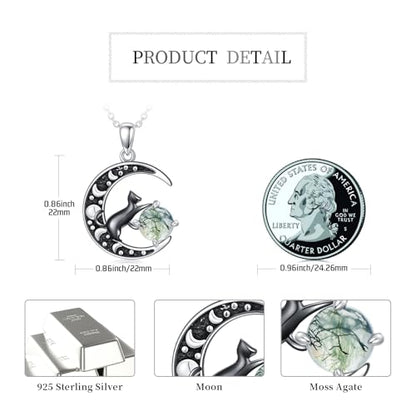 Witch Necklace 925 Sterling Silver Pentagram Triple Moon Pentacle Pendant Wiccan Pagan Jewelry Witchy Gifts for Women - style: Black Cat-2