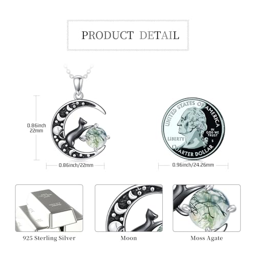 Witch Necklace 925 Sterling Silver Pentagram Triple Moon Pentacle Pendant Wiccan Pagan Jewelry Witchy Gifts for Women - style: Black Cat-2
