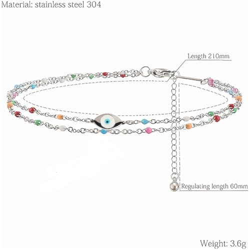 Colorful Beaded Anklet for Wome Beads Ankle Jewelry Waterproof Adjustable - color: Silver Evil Eye