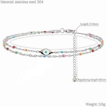 Colorful Beaded Anklet for Wome Beads Ankle Jewelry Waterproof Adjustable - color: Silver Evil Eye