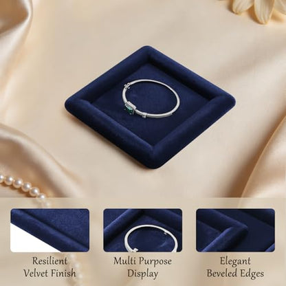 Velvet Jewelry Display Tray for Ring Earrings Necklace Bracelet Flat Tray - color: Blue, size: 5.12 × 5.12 in