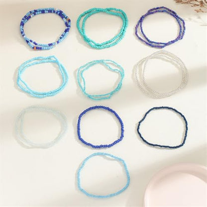 18Pcs Boho Stackable Beaded Bracelets for Women Colorful Handmade Multilayered Rice Beads Anklets Set Summer Beach Bohemian Jewelry Gift - color: Style 1 Blue