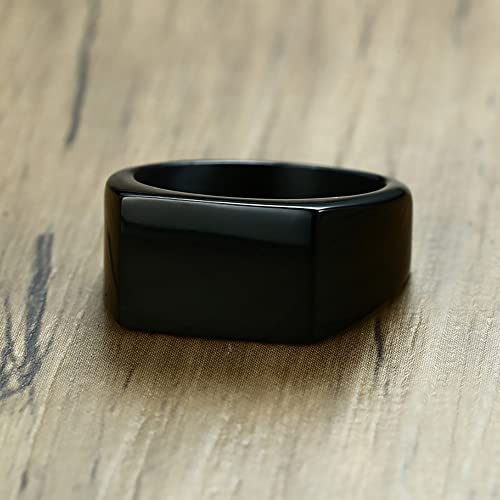 MYNENEY Stainless Steel Square Shape Signet for Men Statement Ring - color: 10x16mm Black