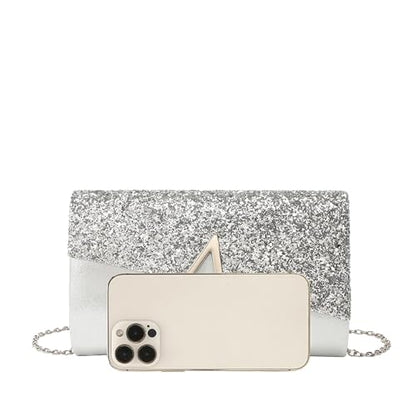 YYW 4 Pieces Women Evening Handbags Clutch Purse Bag with Rhinestone Crystal Jewelry Set for Wedding Party - color: silver 1