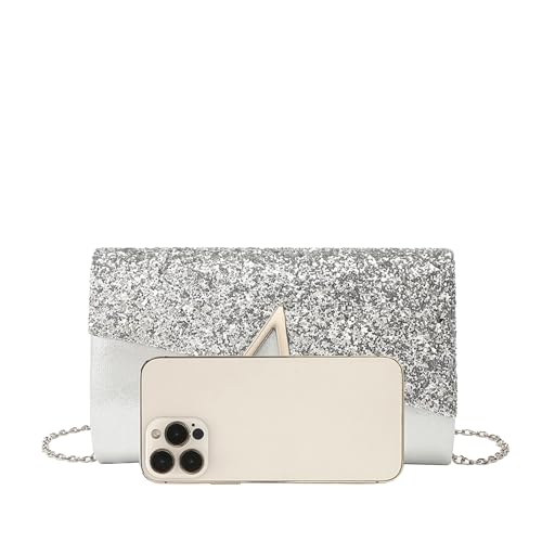 YYW 4 Pieces Women Evening Handbags Clutch Purse Bag with Rhinestone Crystal Jewelry Set for Wedding Party - color: silver 2