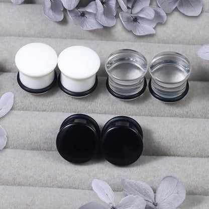 14G-12mm Solid Acrylic Clear Opalite Black Gauges for Ears Plugs with O-Rings Single Flare Gauges Stretching Kit Ear Expander Piercing Jewelry for Women Men - color: 12mm=1/2 inch