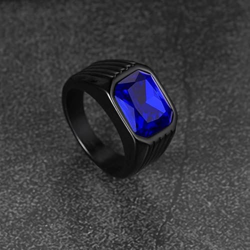 Cubic Zirconia Rings for Men Women Stainless Steel Birthstone Ring Square Cut Statement Jewelry Size 7-14 - color: Black-Blue Topaz, size: 10