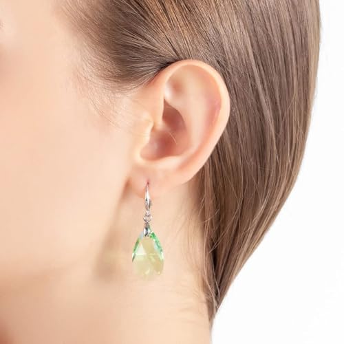 Austrian Crystal Teardrop Dangle Hook Earrings for Women 14K Gold Plated Hypoallergenic Jewelry - color: Green