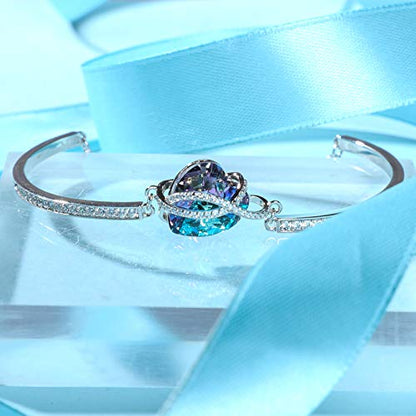 AOBOCO I Love You Jewelry - Sterling Silver Blue Purple Love Heart Bangle Bracelet Embellished with Crystals from Austria, Fine Anniversary Birthday Jewelry Gifts for Women - style: 04 Infinity Blue-purple Bracelet