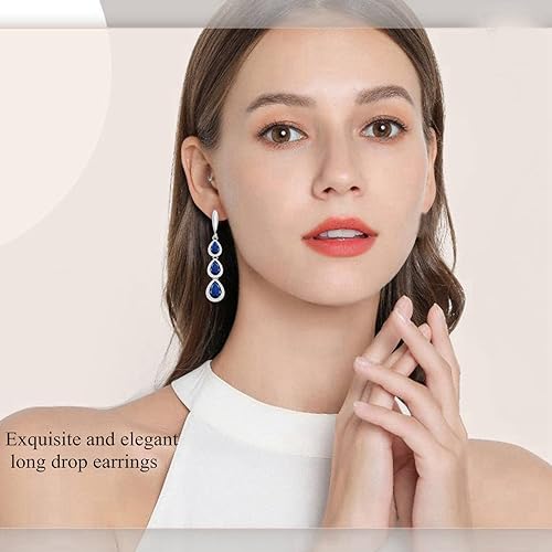 LMXXVJ Necklace Long Earrings Bracelet Set, White Gold Plated Created Blue Sapphire Jewelry Set Wedding Party Gift Jewelry for Women Bridal Bridesmaid - color: Blue