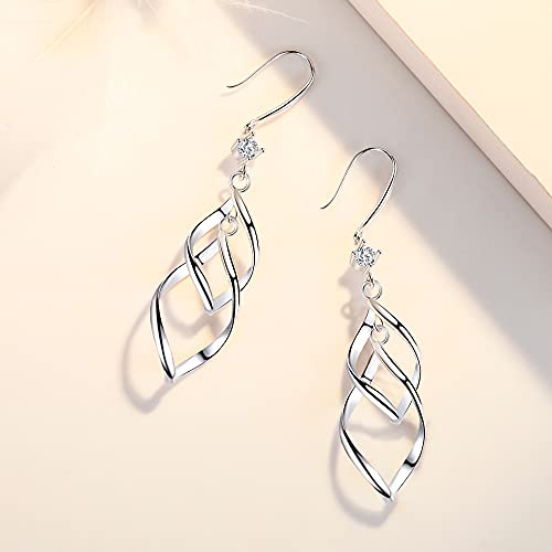 Linear Swirl Wire Earrings For Women dangling Boho Dangle Drop - color: Silver-Linear Swirl Wire Earrings With drill