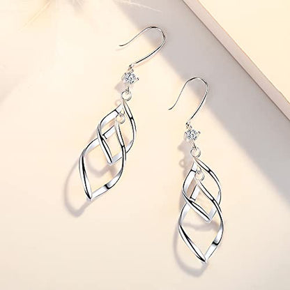 Linear Swirl Wire Earrings For Women dangling Boho Dangle Drop - color: Silver-Linear Swirl Wire Earrings With drill