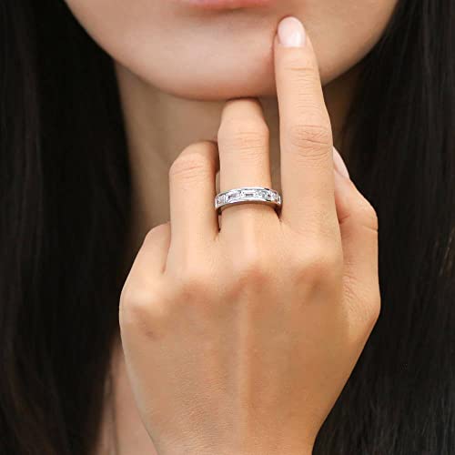 BERRICLE Sterling Silver CZ Rings Stackable Half Eternity Band Ring for Women, Channel Set Cubic Zirconia - Cushion, Emerald, Princess Cut - style: Emerald Cut