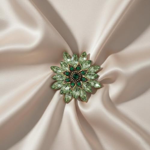 Crystal Flower Brooch Pin for Women Rhinestone Floral Lapel Jewelry - color: green