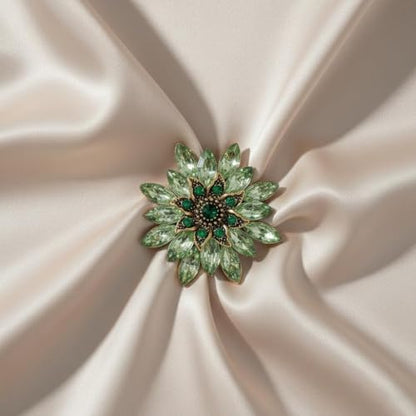 Crystal Flower Brooch Pin for Women Rhinestone Floral Lapel Jewelry - color: green