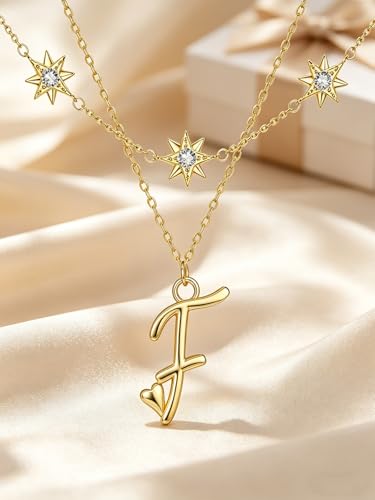 14K Gold A-Z Initial Lette Necklace Star Choker Women Necklace | Personalized Initial Jewelry, Meaningful Name Letter Gift for Women Wife Mom Friend, Perfect Present For Birthday/Anniversary - style: 14K Gold-F